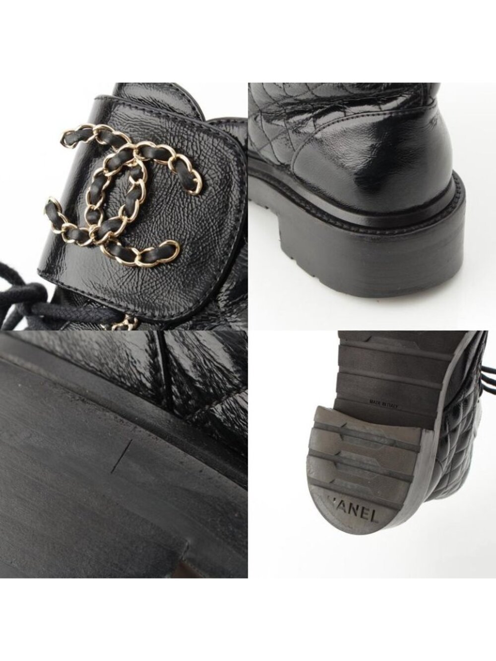 Chanel Leather CC Logo Lace Up Mountain Short Boots Shoes Black 37.5 - Picture 9 of 10